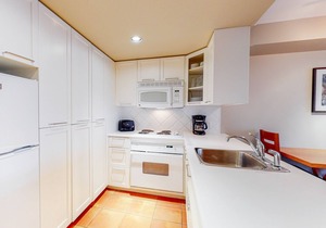 Mountain studio with fireplace, jetted tub, quick ski access, & gym