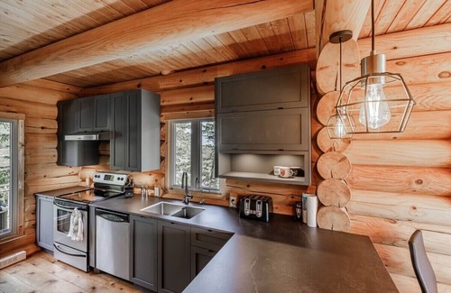 Petite-Riviere-Saint-Francois Ski Chalet | Chalet Bois Rond 10: River Views, Terrace & Spa