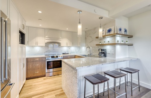 Upper Village Condo | Amazing sixth-floor condo with pool, hot tub, sauna, & balcony views
