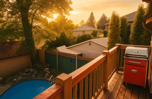 Saanich East Apartment | Charming "Melrose Place" w Pool, Deck & Grill