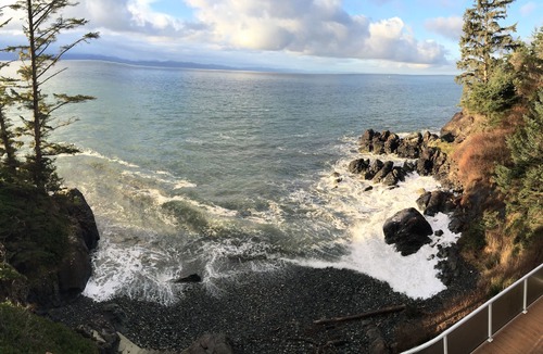 Juan de Fuca Electoral Area House | Waterfront home with jaw-dropping views, easy beach access, hot tub
