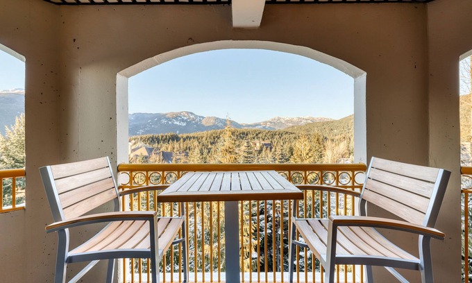 Upper Village Condo | Amazing sixth-floor condo with pool, hot tub, sauna, & balcony views