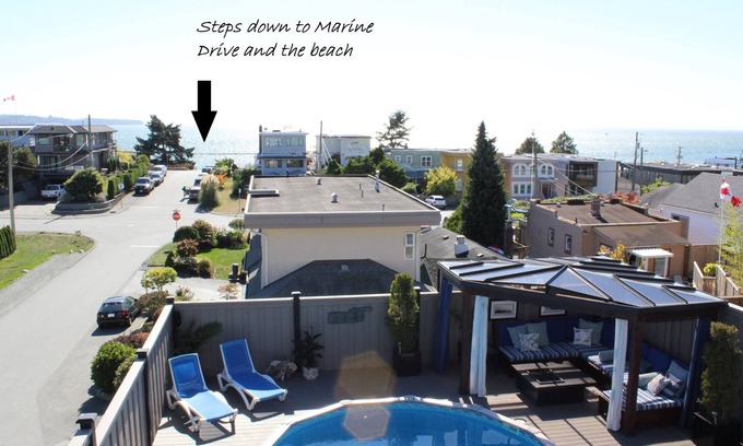 White Rock House | Ocean View 3 Bedroom Home With Pool! Steps to the Beach. MINIMUM RENTAL 92 days